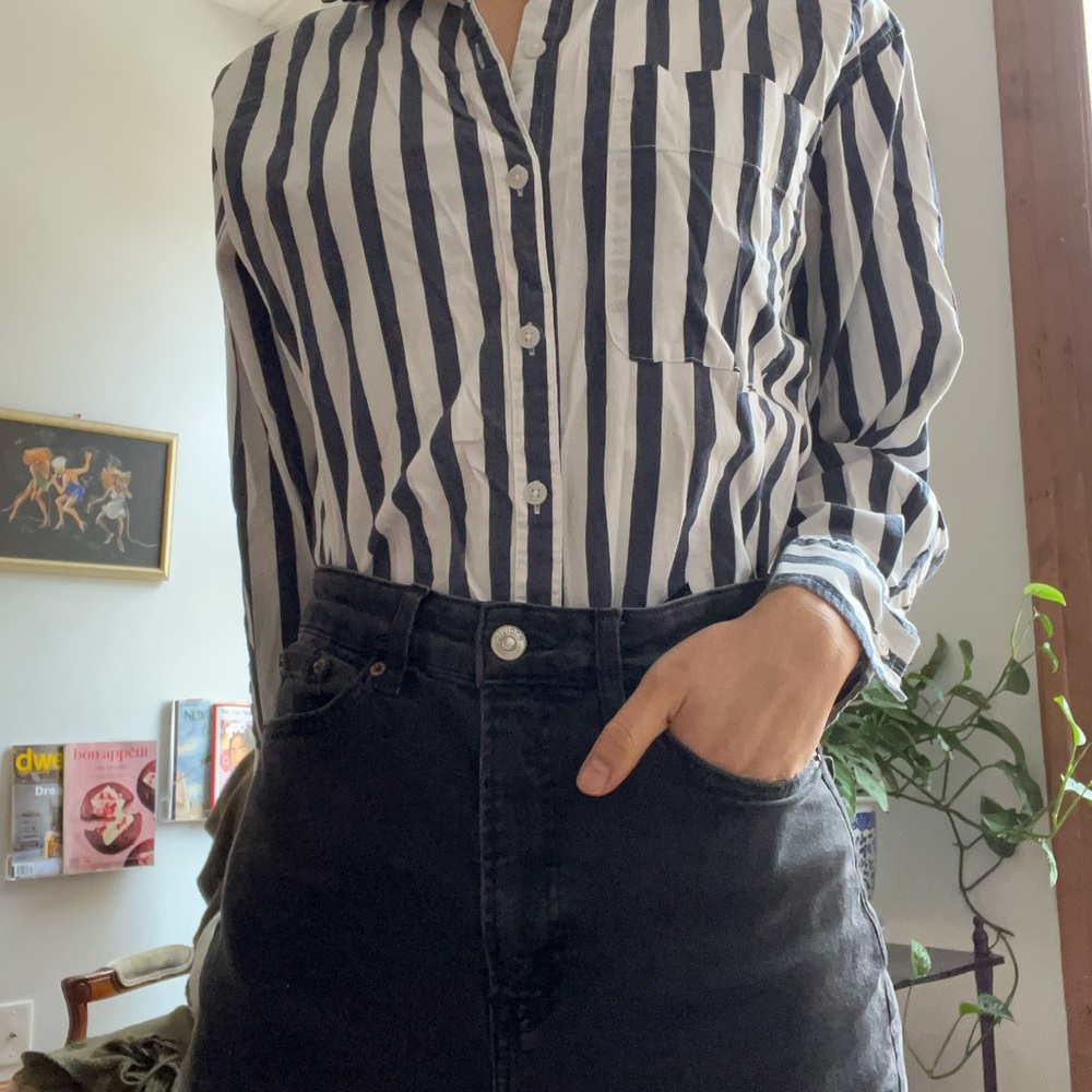 A New Day Black and White Striped Blouse
